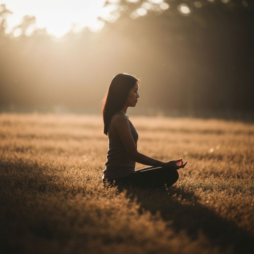 Човек в медитация в спокойна природна среда